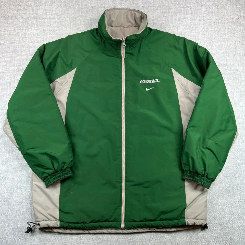Vintage Y2K Nike Michigan State Spartans Jacket Reversible Puffer Coat Men Large